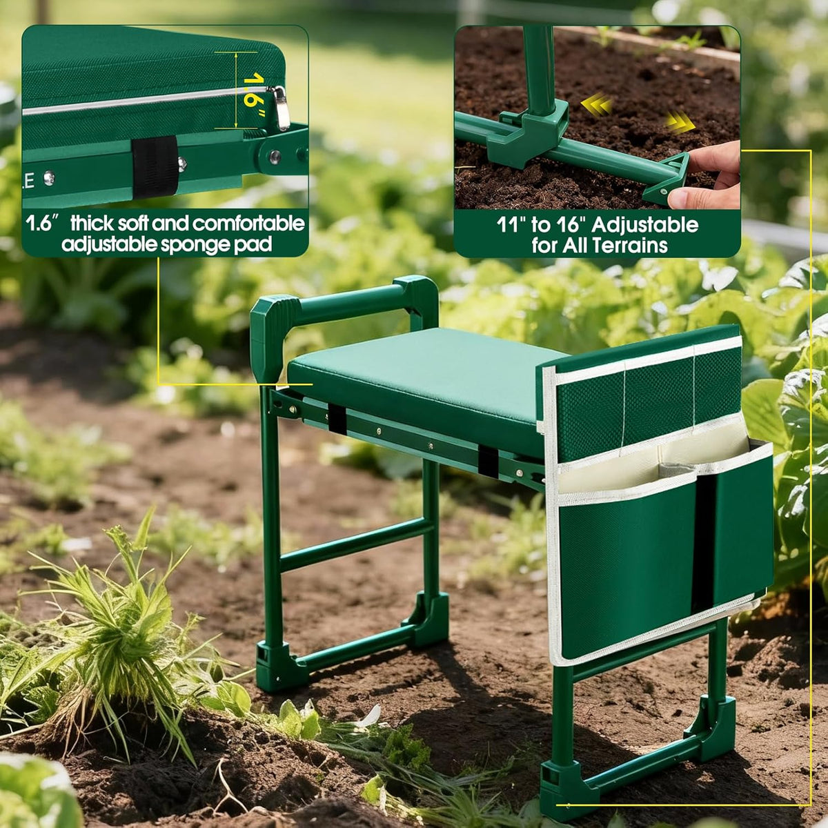 GardenGlow Heavy Duty Garden Kneeler and Seat for Seniors, Foldable Gardening Stool Bench with
