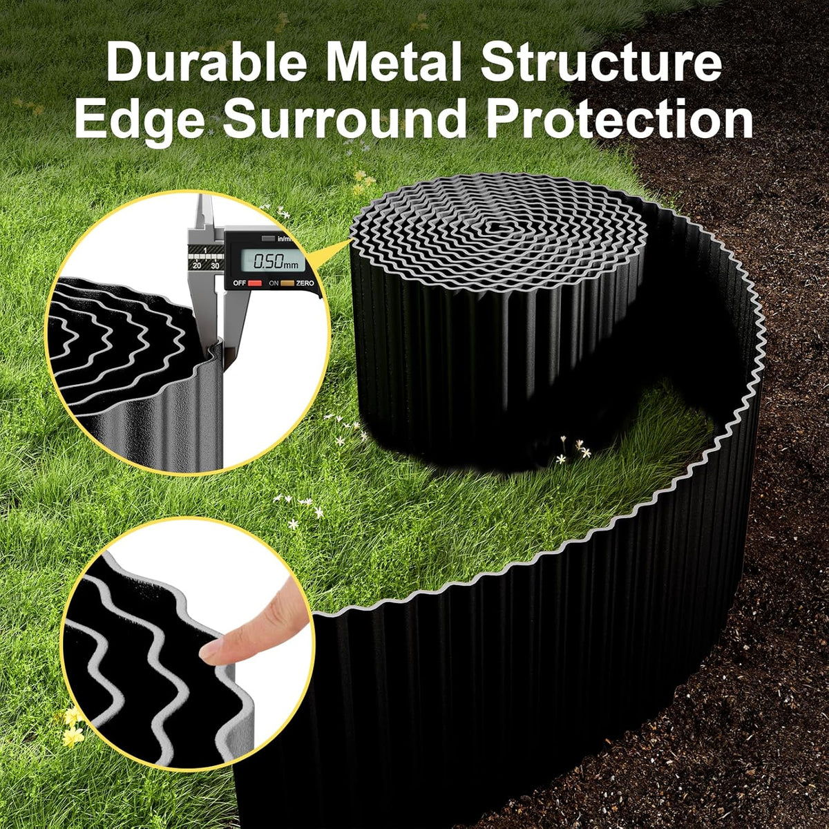 Metal Landscape Edging 6" x 50' Flexible Garden Border, Black