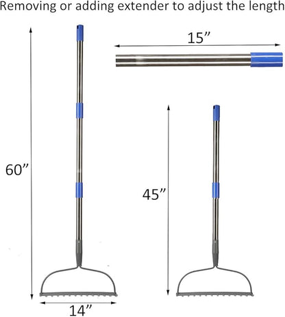 Garden Rake, 5 FT Metal Rake for Lawns Level Head Rakes with Stainless Steel Handle for Loosening