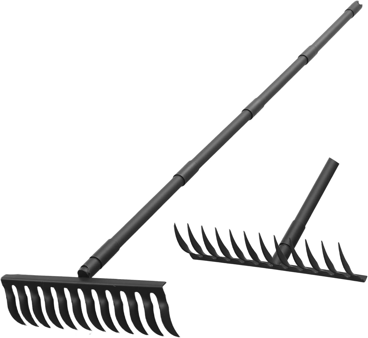 60" Bow Rake 12 Tines Metal Head Rakes with Adjustable Handle, Thatch Rake for Gathering Thatch