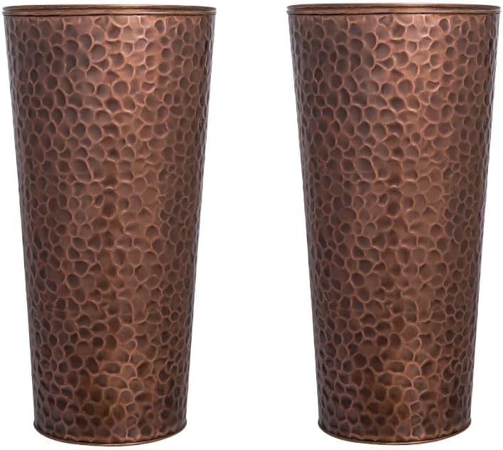 H Potter Large Tall Planter Pots Outdoor Indoor Copper Flower Decorative Set of Two GAR684 (Set of