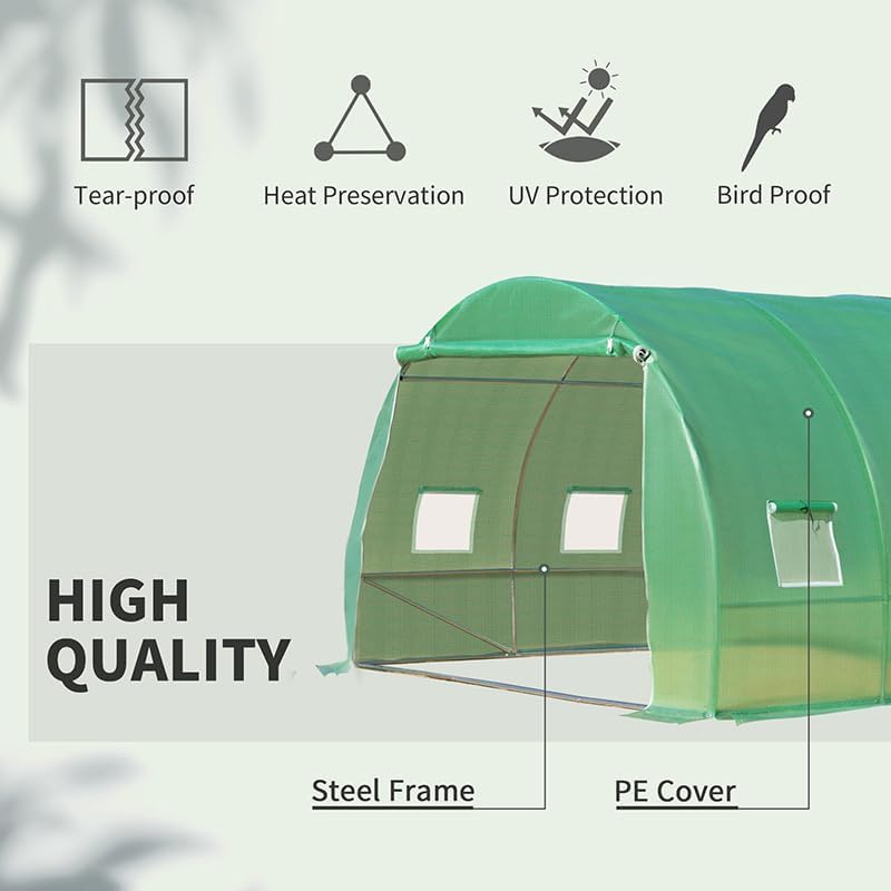 Outsunny 10' x 10' x 6.5' Walk-in Tunnel Hoop Greenhouse, Polyethylene PE Cover, Steel Frame