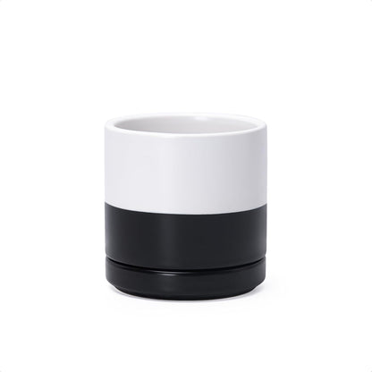 D'vine Dev 3.5 Inch Ceramic Planter Pot with Drainage Hole and Saucer, Indoor Cylinder Round