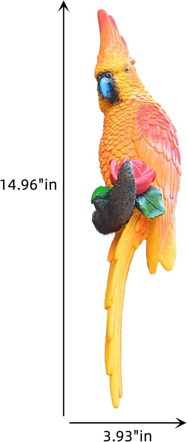15" Real Bird Decor Statues,Garden Outdoor Animal Sculptures & Statues, Home Resin Parrots Tree