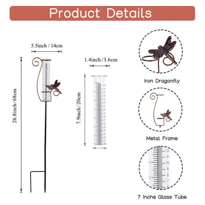 HOBYLUBY Dragonfly Rain Gauge Outdoor with 7 Inch Glass Tube