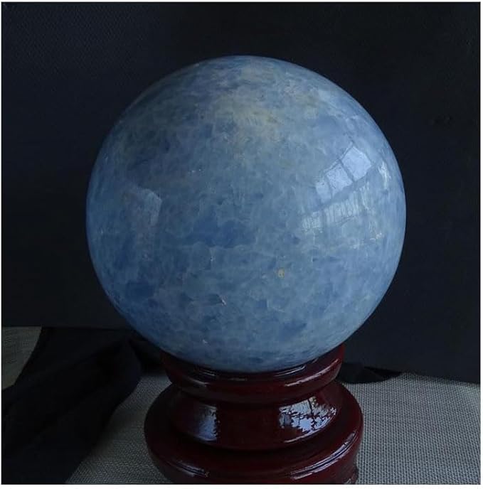 StoneStory Blue Celestite Crystal Sphere Ball with Wood Stand Large Healing Crystals Sphere