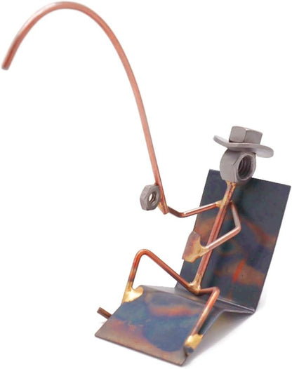 Lazy Fisherman Collectible Handmade Metal Art Figurine, Desk Accessories, Trophy, Boss Gift, Office