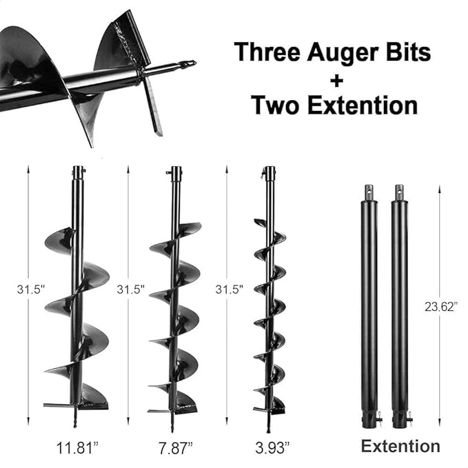 85cc Post Hole Digger 2-Stroke Petrol Gas Powered Earth Digger with 3 Auger Bits (4" 8" 12") + 2