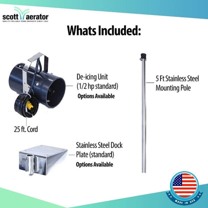 Scott Aerator DeIcer for Lakes & Ponds | 3/4 Horse Power 115V Stainless Steel | 100 ft. Electric