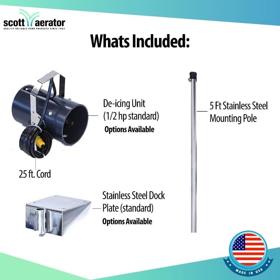 Scott Aerator DeIcer for Lakes & Ponds | 3/4 Horse Power 115V Stainless Steel | 50 ft. Electric