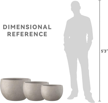 Kante 19.9",15.7",11.8" Dia Round Concrete Planter Set of 3, Outdoor/Indoor Large Bowl Plant Pots