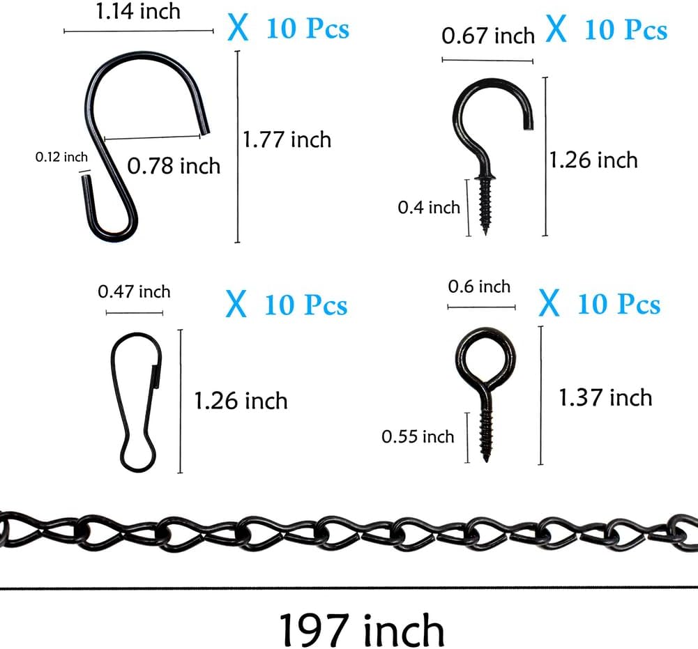 YINGFENG 236 Inch Black Metal Hanging Chains and Hanging Basket Hooks Set for Bird Feeders