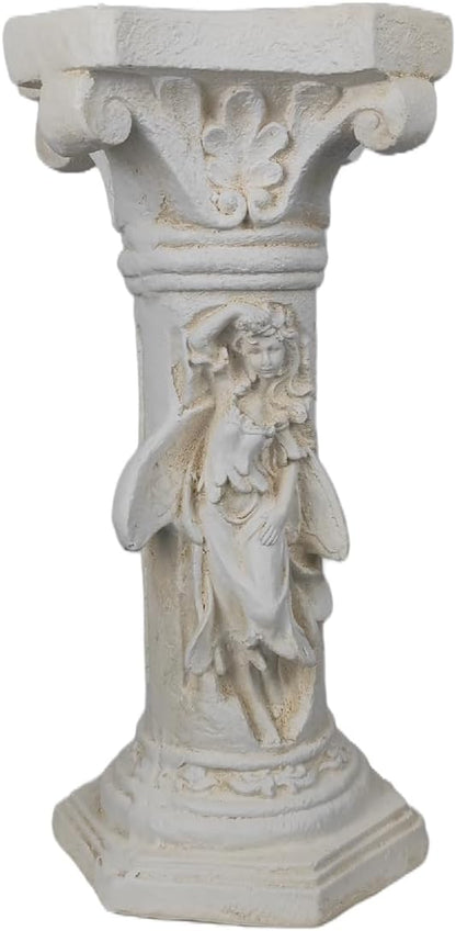 Vintage Weathered 21.3’’H Winged Angel Roman Column Statue Oxidized Magnesium Pedestal Base for