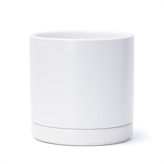 D'vine Dev 8.2 Inch Ceramic Planter Pot with Drainage Hole and Saucer, Indoor Cylinder Round