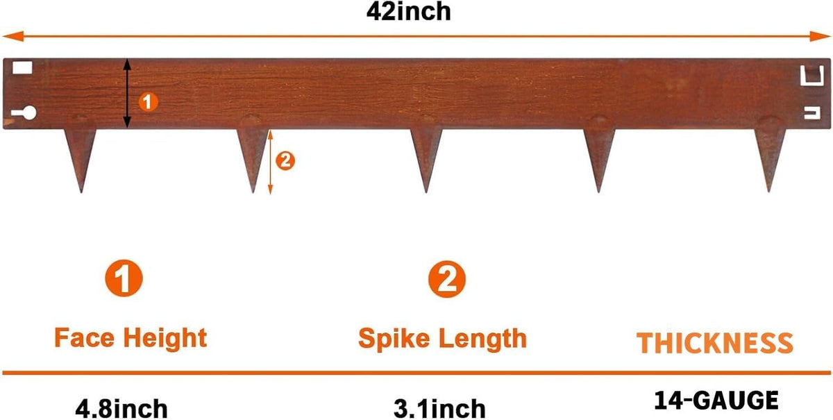 42 Inch Cor-Ten Steel Landscape Edging, 7.9 Inch Hammer in Metal Landscape Edging, Garden Edging