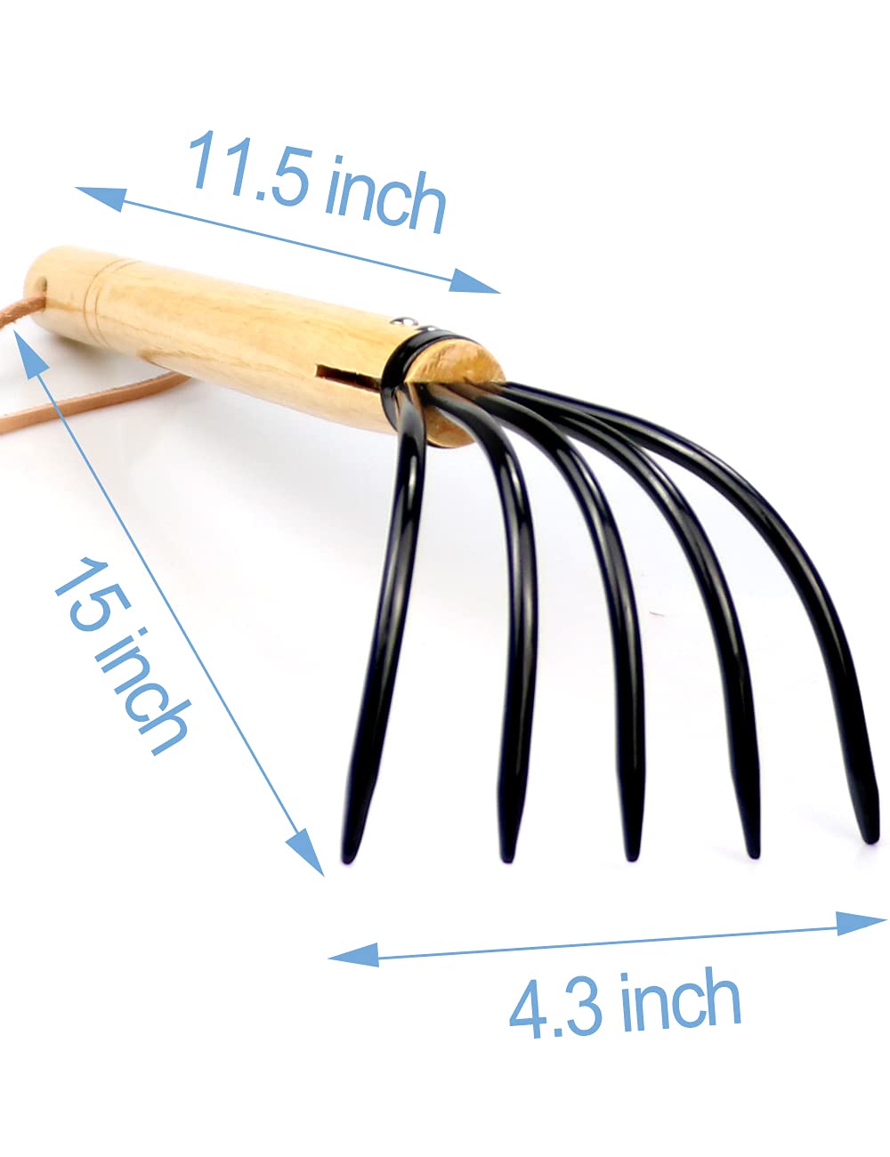 15" Gardeners Claw Rake | Military Grade Steel 6 Tines and Prime Wood Japanese Ninja Claw Garden