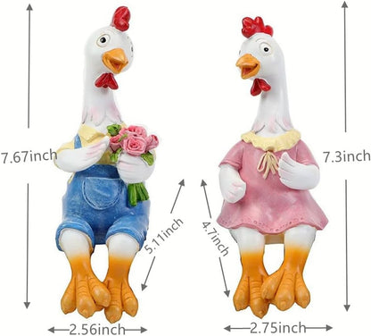 Handside Couple Duck Garden Statues Cartoon Resin Cute Sitting Chicken Sculpture Goose Lovers