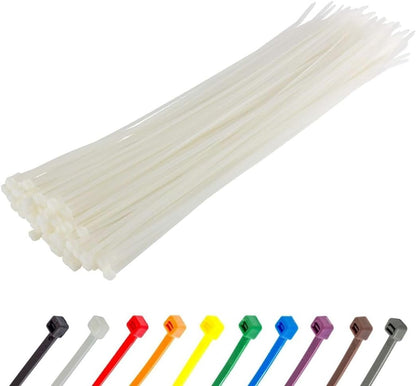 GTSE 8 Inch White/Clear Zip Ties, 100 Pack, 18lb Strength, UV Resistant Strong Nylon Cable Ties