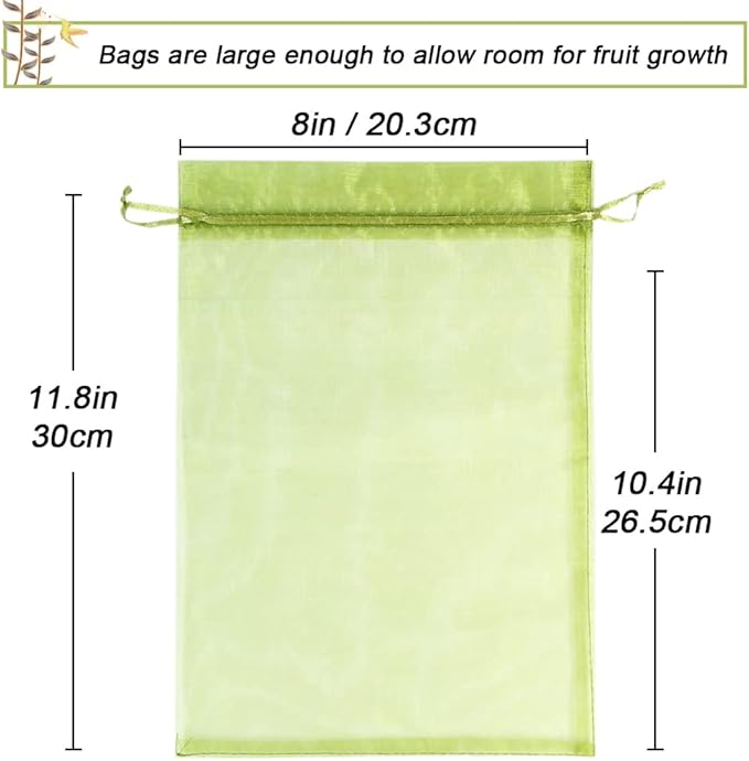 100pcs Fruit Protection Bags 8x12 inch, Green Netting Cover Bags Drawstring Mesh Fruit Protectors