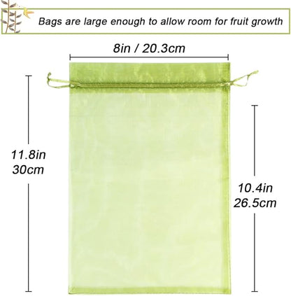 100pcs Fruit Protection Bags 8x12 inch, Green Netting Cover Bags Drawstring Mesh Fruit Protectors