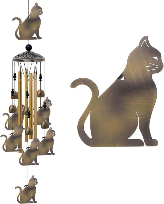 Garden Cat Wind Chimes Outdoor Indoor Decor - with 4 Tubes 7 Cats Wind Chime, Mobile Romantic Cats