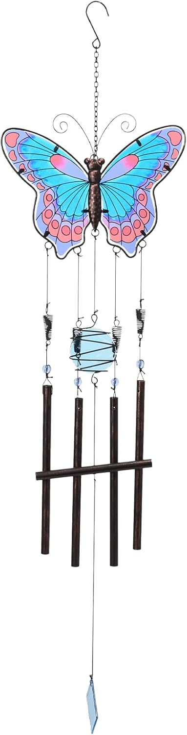 MUMTOP Butterfly Wind Chimes for Outside, Stained Glass Wind Chime Windchimes for Patio