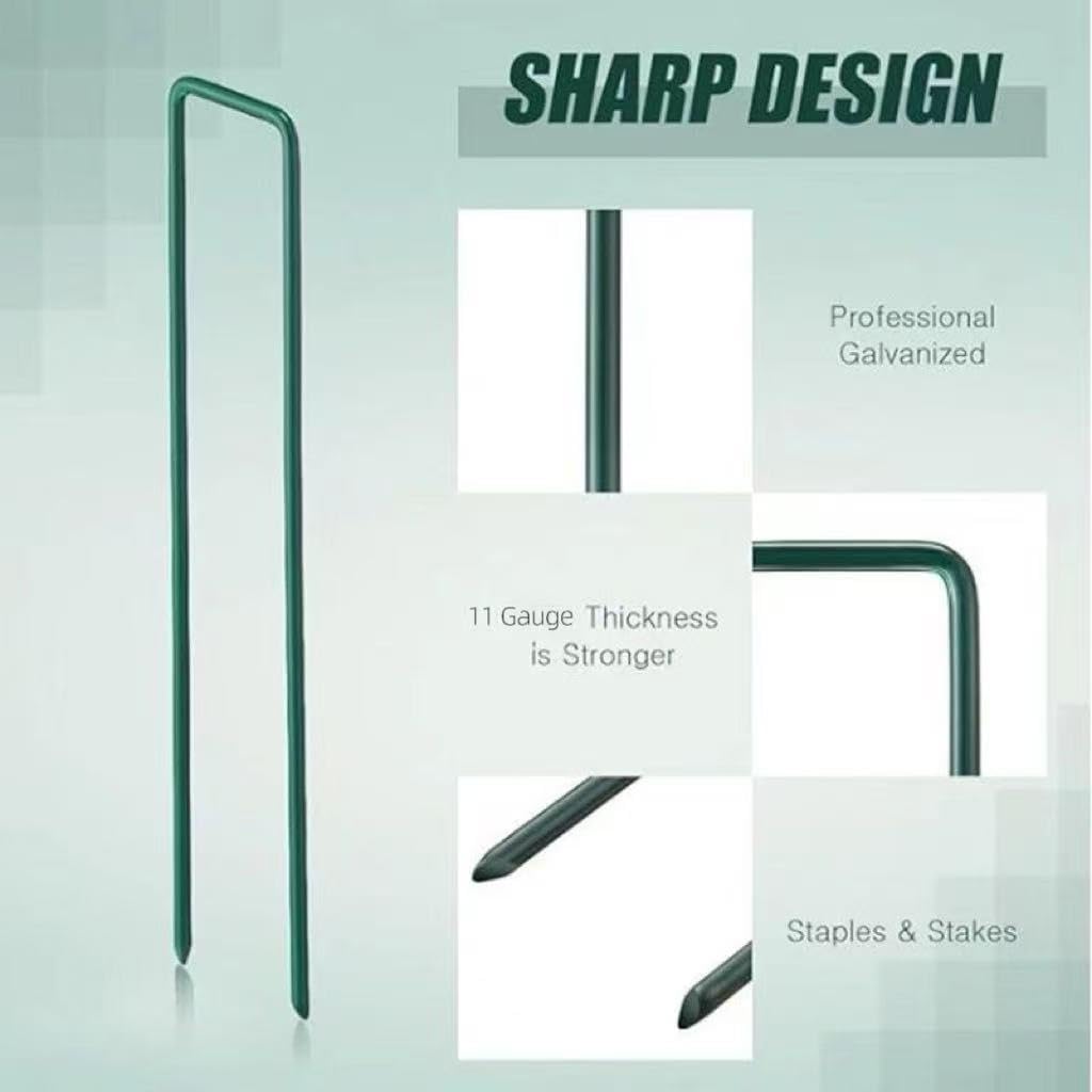 4 inch 25 Pack Green Galvanized Landscape Staples 11 Gauge Garden Stakes Pins Anti-Rust Ground