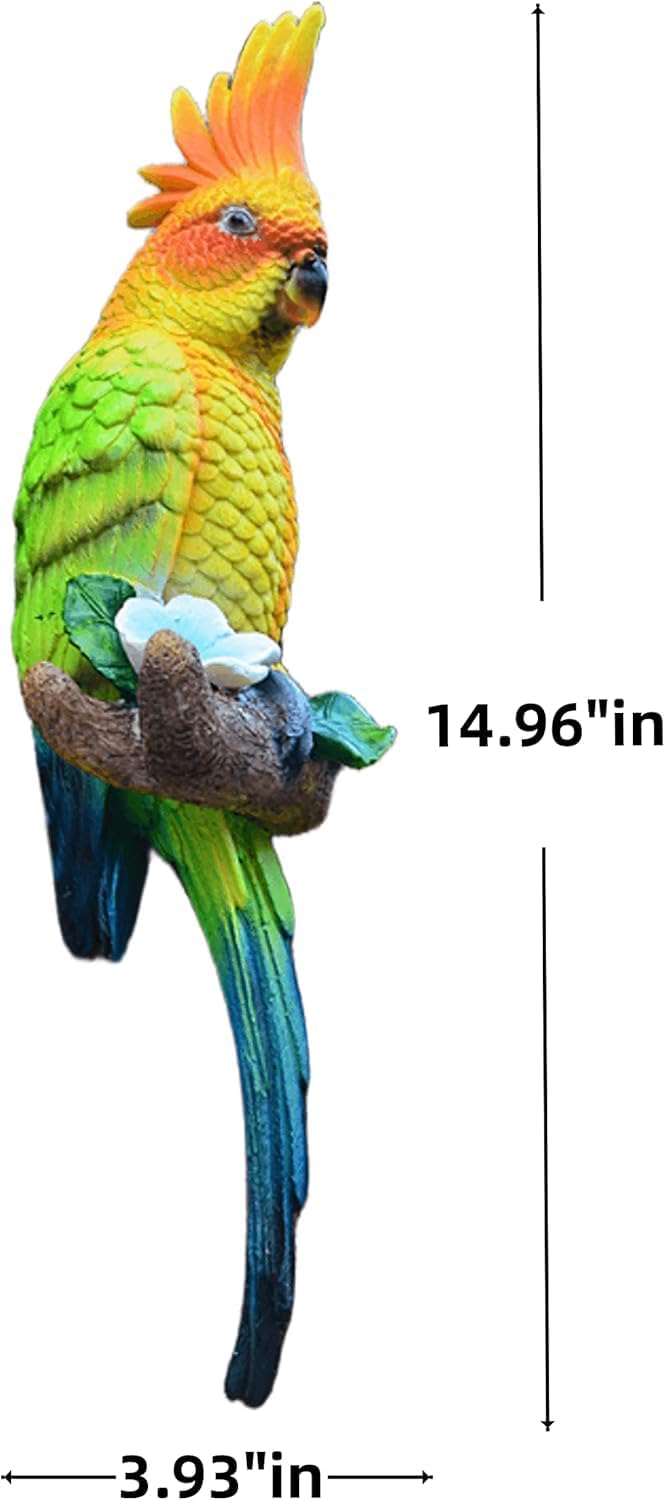 15" Real Bird Statue,Garden Outdoor Animal Sculptures & Statues Decor, Home Resin Parrots Tree Lawn