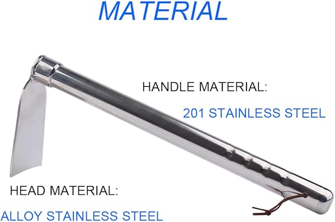 Stainless Steel Garden Hoe 15-inch Length Lightweight Weather Resistant Metal Hand Tool for Weeding