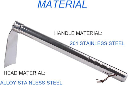 Stainless Steel Garden Hoe 15-inch Length Lightweight Weather Resistant Metal Hand Tool for Weeding
