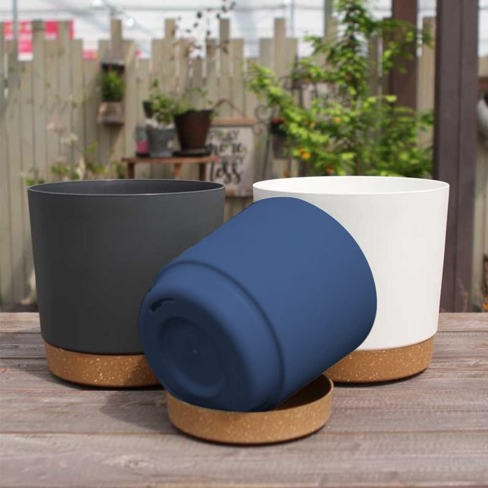 ZMTECH Plant Pots, Set of 3 8'' Self Watering Plastic Planter with Drainage Hole and Saucer, Modern