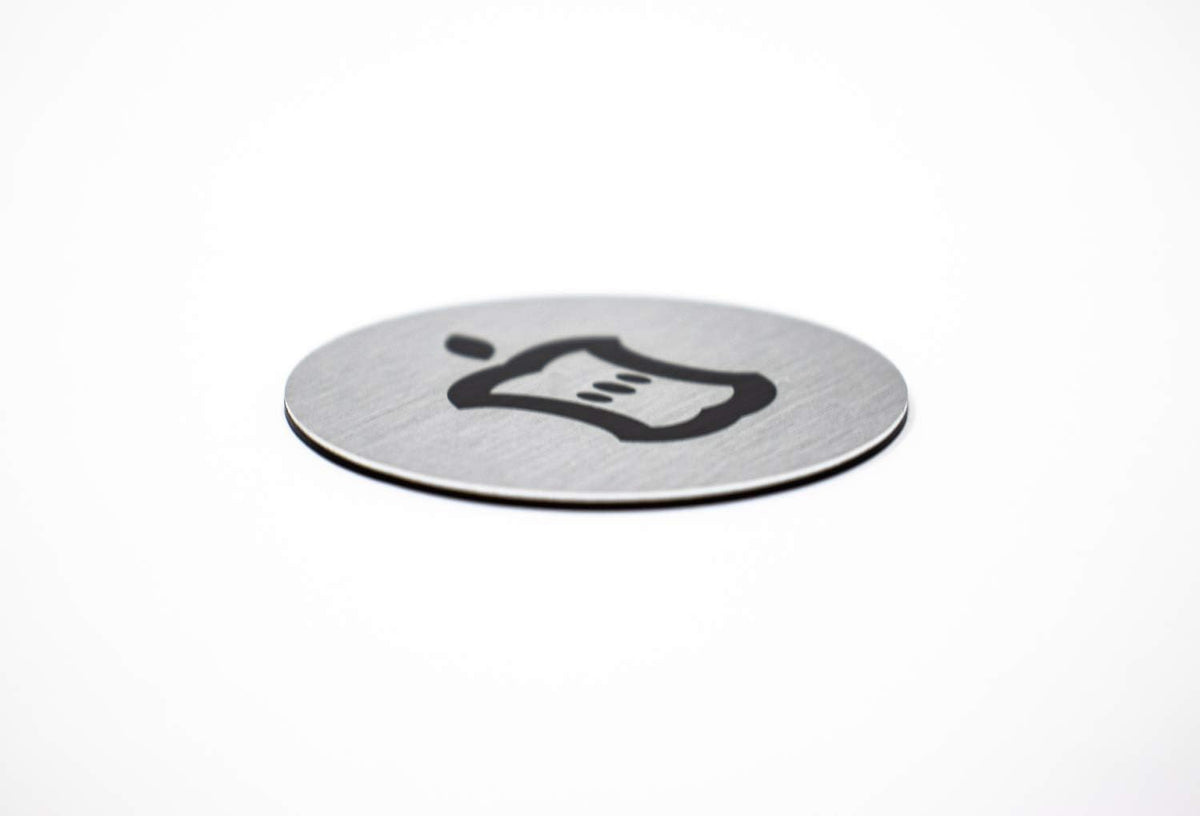 Metal Compost Sign | 2” Round, Compost Bin Label for Waste Basket | Brushed Silver Aluminum with