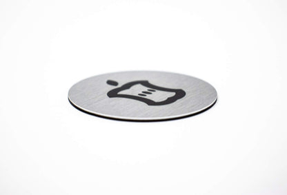 Metal Compost Sign | 2” Round, Compost Bin Label for Waste Basket | Brushed Silver Aluminum with