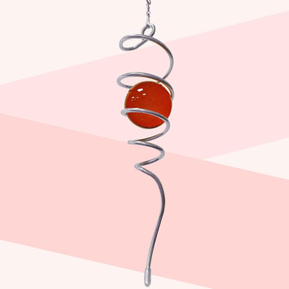 Wind Spinner Tail with Red Glass Orb,Wind Spinners Stabilizer Gazing Ball Spiral Tail,Decorative
