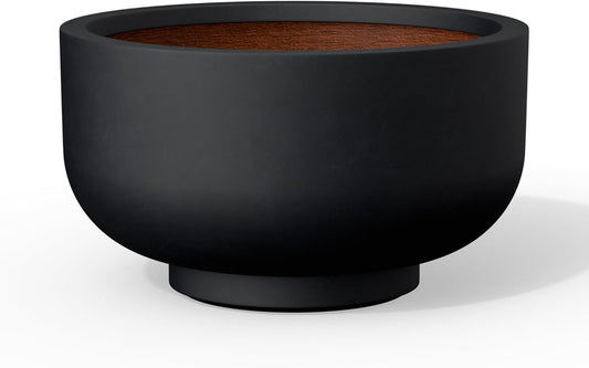 Kante 13.8 Inch Dia Concrete Bowl Planter, Large Tapered Bottom Plant Pot with Drainage, Smooth