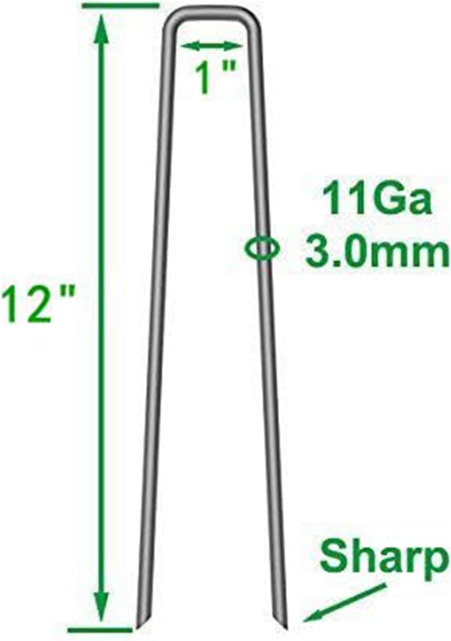 MySit 12" Garden Stakes Pins Landscape Staples 11Ga Tent Stakes 200Pack, Heavy Duty Galvanized