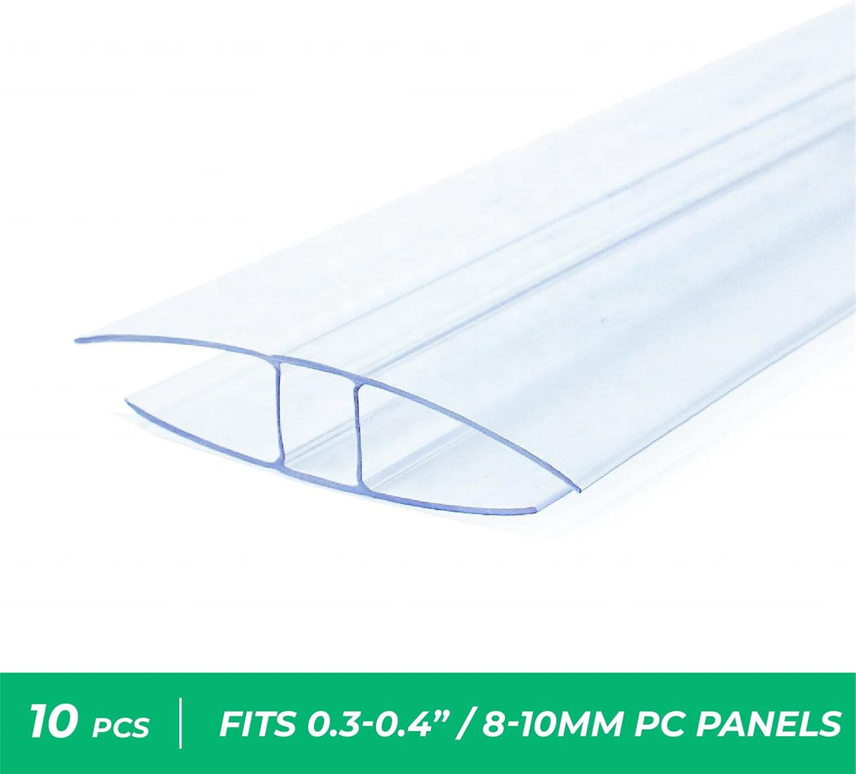 Polycarbonate Greenhouse Panels Connectors - 0.4" Thick, Fit 10mm or 8mm Twin-Wall Polycarbonate