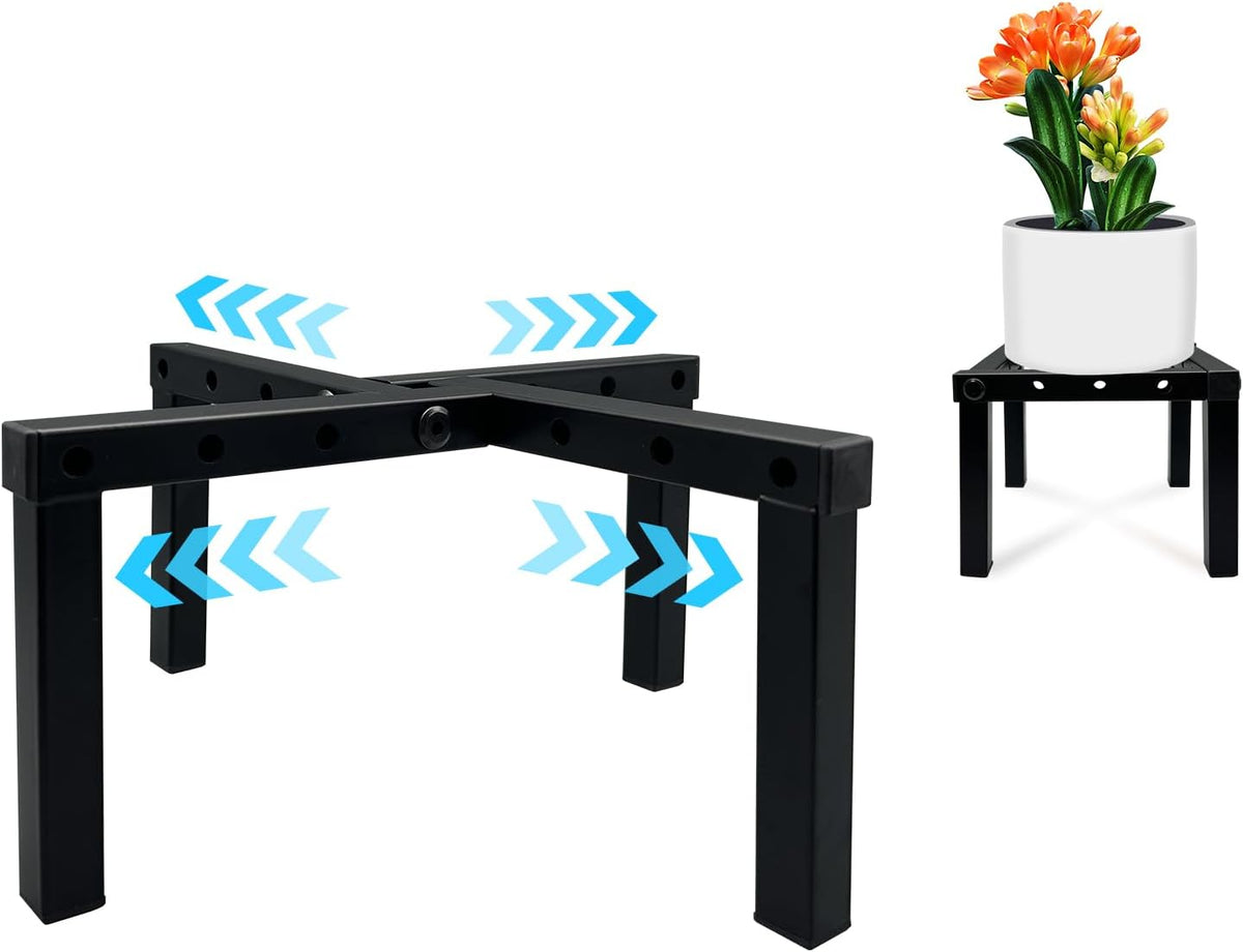 Four Legs Adjustable Metal Plant Stand for 5"-10" Plant Pot – Indoor & Outdoor (Black, 1 Pack)