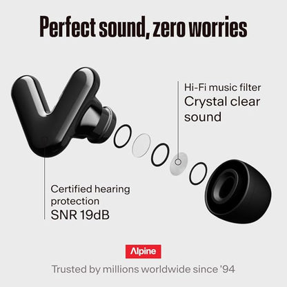 Alpine Tune Earplugs, Concert Ear Plugs for Noise Reduction, High Fidelity Music Quality, 19dB
