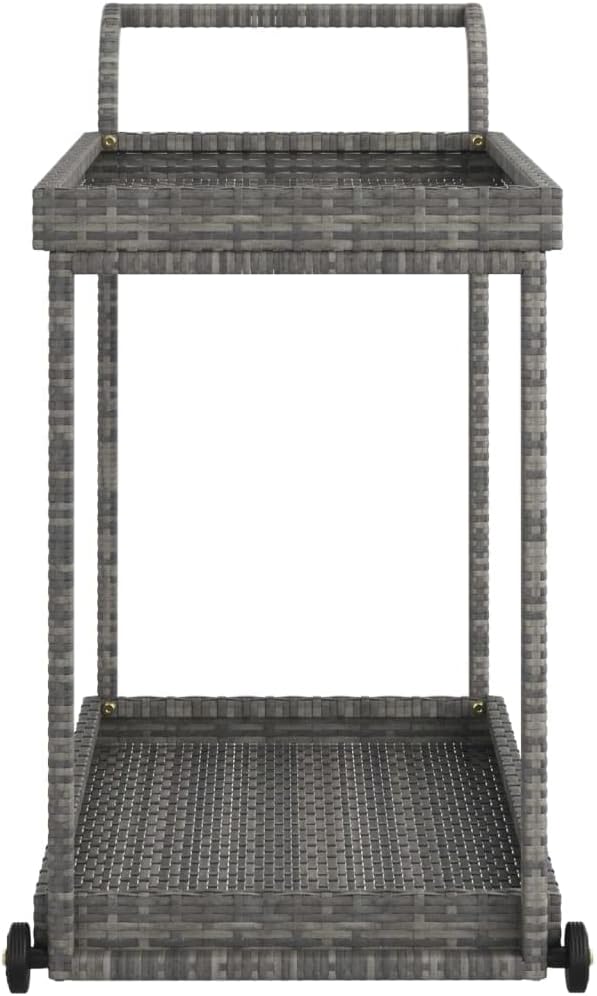 Outdoor Rolling Wicker Bar Cart with Storage Shelves, Portable Bar Cart with Wheels, Patio Kitchen