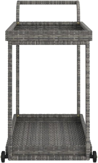 Outdoor Rolling Wicker Bar Cart with Storage Shelves, Portable Bar Cart with Wheels, Patio Kitchen