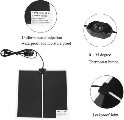 KABASI Reptile Heating Pad, 14W 11x11 inch Waterproof Reptile Heat Pad Under Tank Terrarium with