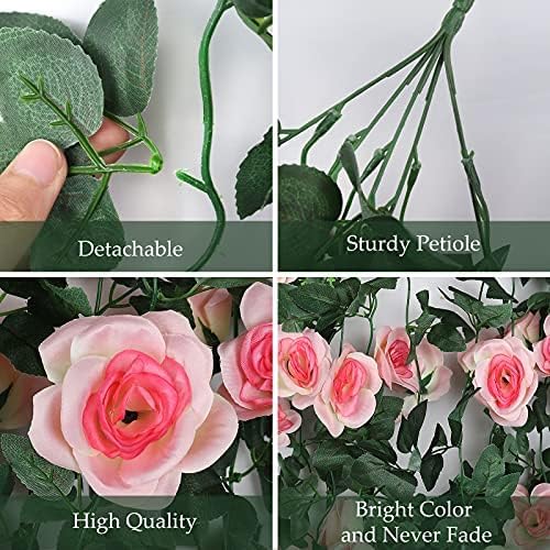 RECUTMS 4PCS Artificial Rose Hanging Flower 32 in Fake Garland for Home Room Garden Wedding Indoor