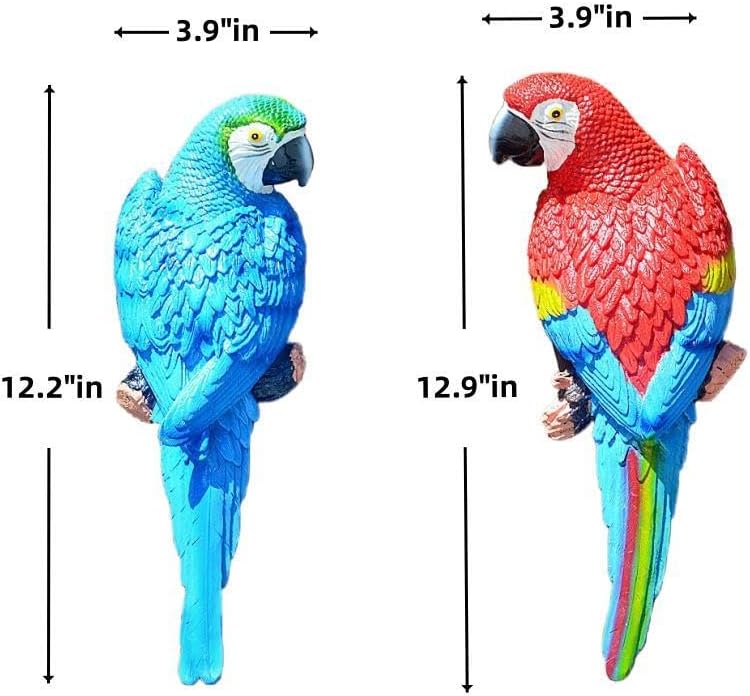 Teaeeno 2Pcs Resin Wall Bird Statue Decor,Real Parrot Sculpture Home Decor,Outdoor Indoor Figurine