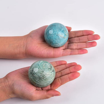 JIC Gem Natural Amazonite Crystal Ball with Wood Stand Gemstone Sphere,Polished Healing Energy