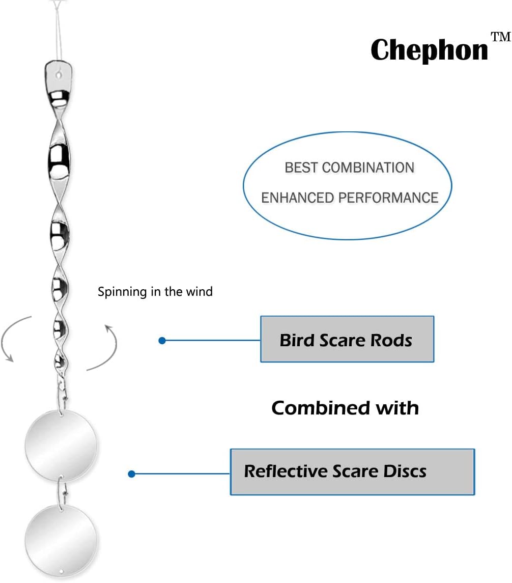 Bird Scare Rods with Reflective Discs Reflectors - Bird Spinner Scare Device of Twisting Rods and