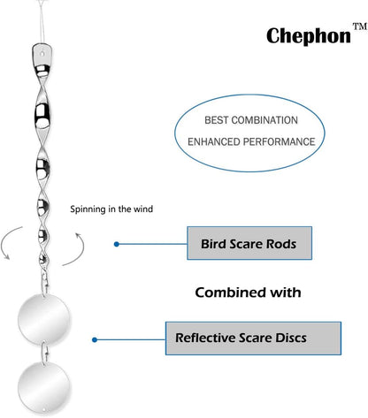 Bird Scare Rods with Reflective Discs Reflectors - Bird Spinner Scare Device of Twisting Rods and