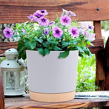 QCQHDU 8 inch Plant Pot, 2 Pack Planters for Indoor Plants with Drainage Holes & Saucer, Outdoor