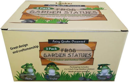 LANKER Frog Garden Statues – 3 Pack 5 Inch Frogs Sitting on Stone Sculptures Outdoor Decor Fairy