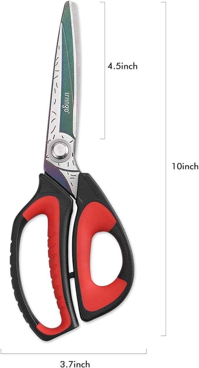 LIVINGO 10" Multipurpose Heavy Duty Scissors, Premium Titanium Coating Forged Stainless Steel Tool